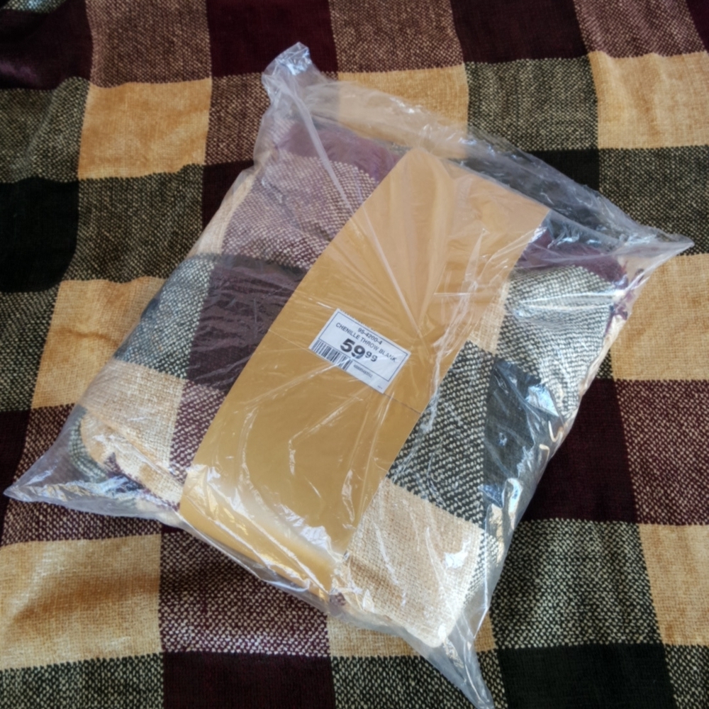 VTG 90s Classic Plaid Chenille Throw, Factory Sealed New Old Stock